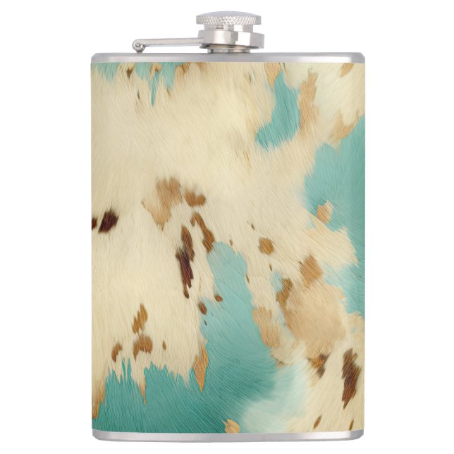Cream Gold Turquoise Cowhide Animal  Flask (Front)