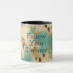 Cream Gold Turquoise Cowhide Animal Mug