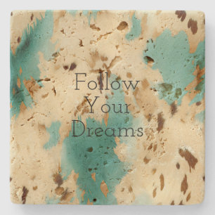 Cream Gold Turquoise Cowhide Animal Stone Coaster