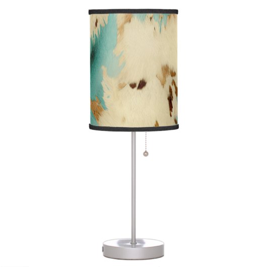 Cream Gold Turquoise Cowhide Animal  Table Lamp (Left)