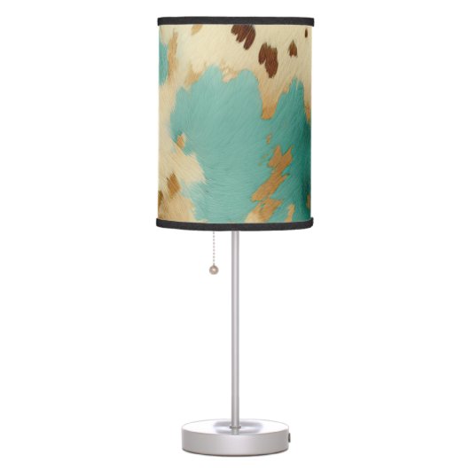 Cream Gold Turquoise Cowhide Animal  Table Lamp (Right)