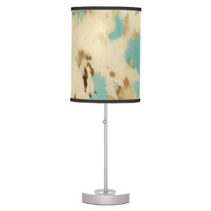 Cream Gold Turquoise Cowhide Animal Table Lamp