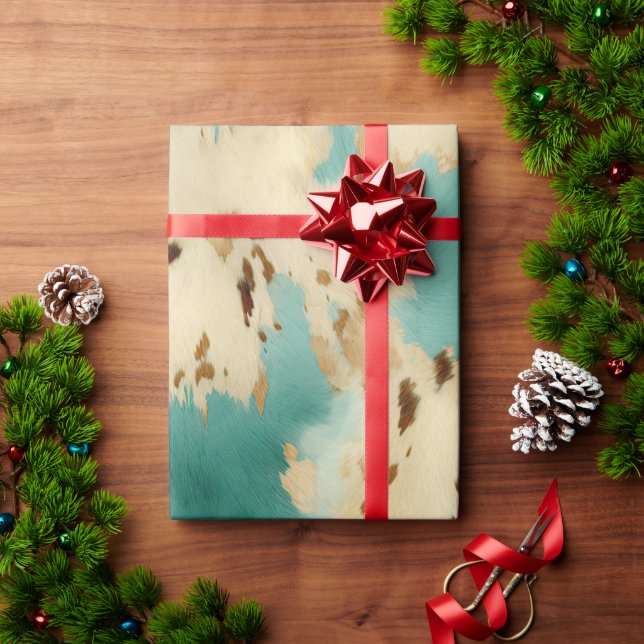 Cream Gold Turquoise Cowhide Animal Wrapping Paper (Holiday Gift)
