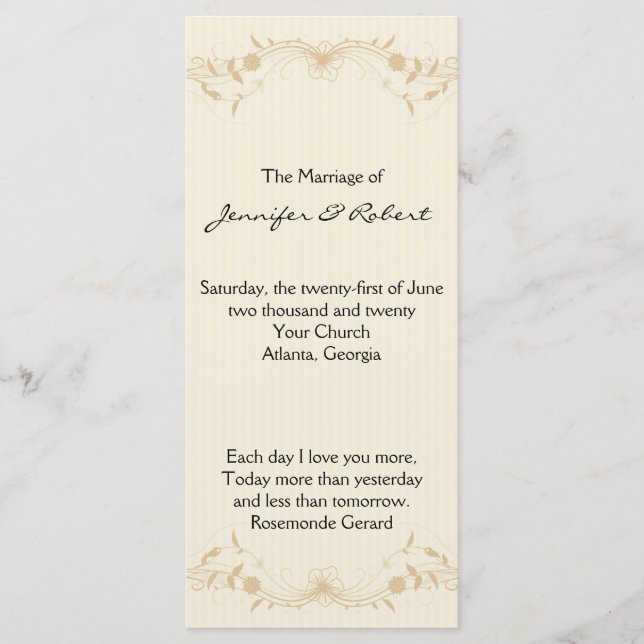 Cream Gold Vintage Pinstripe Wedding Program (Front)