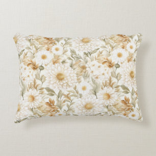 Cream Gold White Country Flowers Accent Pillow