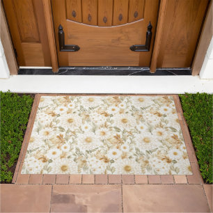 Cream Gold White Country Flowers Doormat