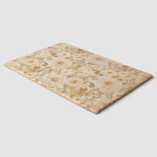 Cream Gold White Country Flowers Fiber Doormat
