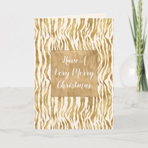 Cream Gold Zebra  Leopard Print Card