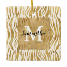 Cream Gold Zebra Print Monogram