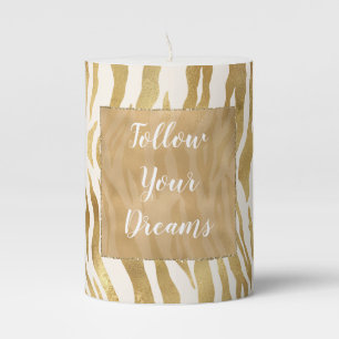 Cream Gold Zebra Print    Pillar Candle