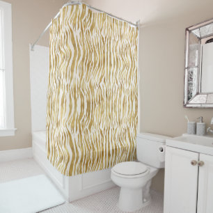 Cream Gold Zebra Print Shower Curtain