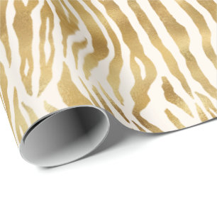 Cream Gold Zebra Print Wrapping Paper