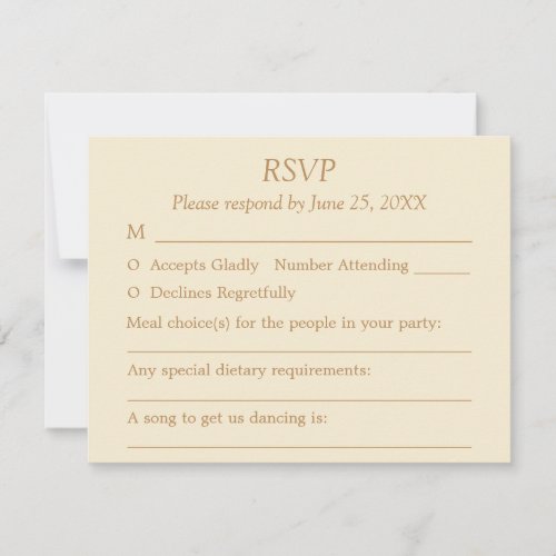 Cream Golden Beige Guest Choices Wedding RSVP Card