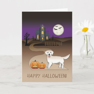 Cream Golden Retriever And Halloween Haunted House Card