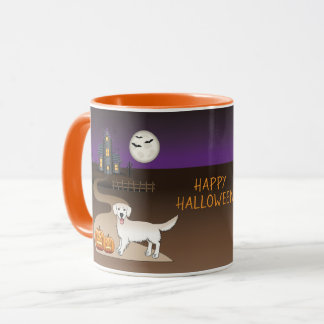 Cream Golden Retriever And Halloween Haunted House Mug