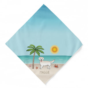 Cream Golden Retriever At A Tropical Summer Beach Bandana