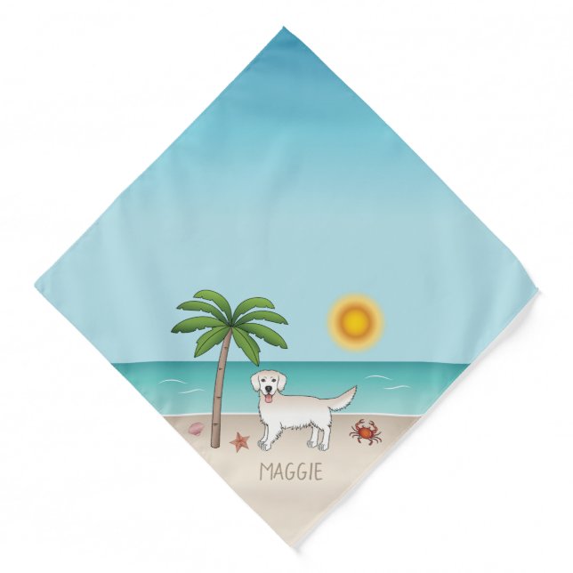 Cream Golden Retriever At A Tropical Summer Beach Bandana (Front)