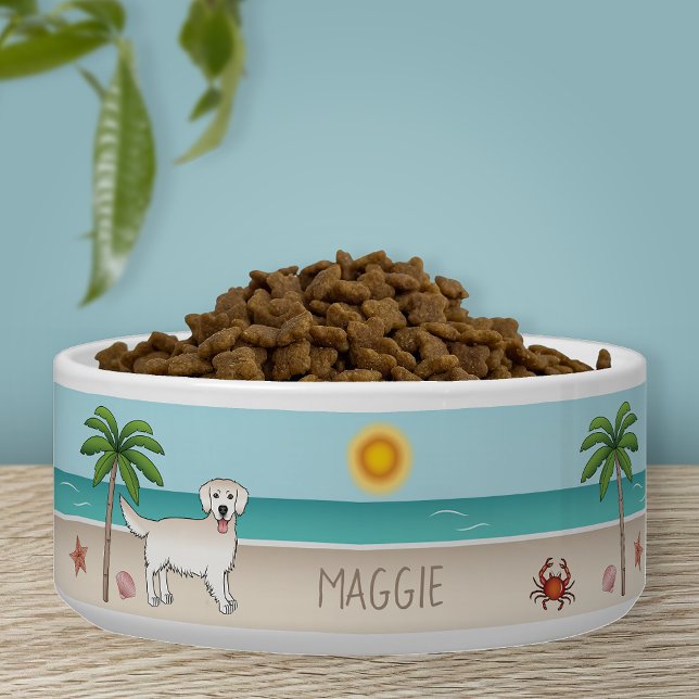 Cream Golden Retriever At A Tropical Summer Beach Bowl (Creator Uploaded)