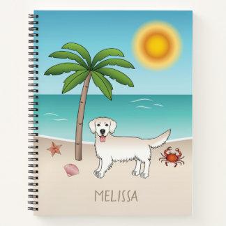 Cream Golden Retriever At A Tropical Summer Beach Notebook