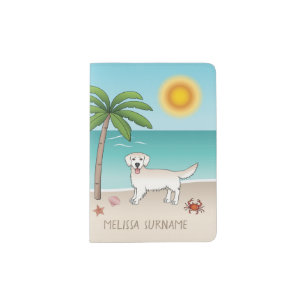 Cream Golden Retriever At A Tropical Summer Beach Passport Holder