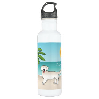Cream Golden Retriever At A Tropical Summer Beach Stainless Steel Water Bottle