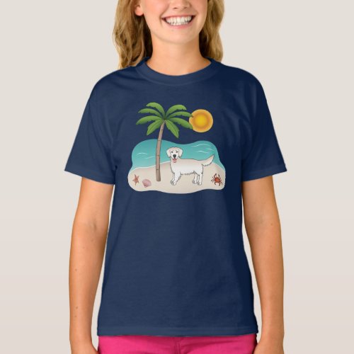 Cream Golden Retriever At A Tropical Summer Beach T_Shirt