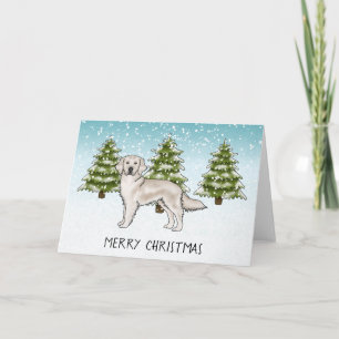Cream Golden Retriever Blue Winter Merry Christmas Card