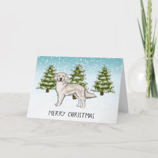 Cream Golden Retriever Blue Winter Merry Christmas Card