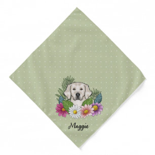 Cream Golden Retriever Colorful Flowers And Name Bandana