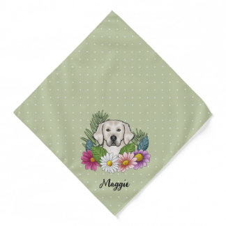 Cream Golden Retriever Colorful Flowers And Name Bandana