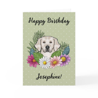 Cream Golden Retriever Colorful Flowers Birthday Card