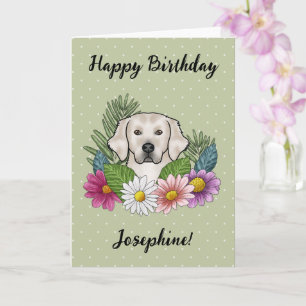 Cream Golden Retriever Colorful Flowers Birthday Card