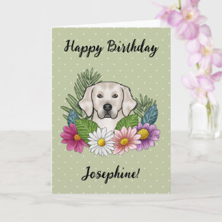 Cream Golden Retriever Colorful Flowers Birthday Card