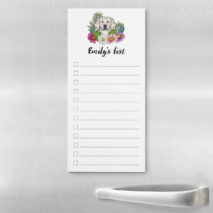 Cream Golden Retriever Colorful Flowers To-Do List Magnetic Notepad
