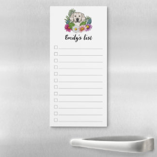 Cream Golden Retriever Colorful Flowers To-Do List Magnetic Notepad