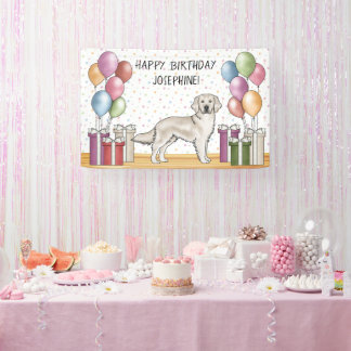 Cream Golden Retriever Cute Dog Colorful Birthday Banner