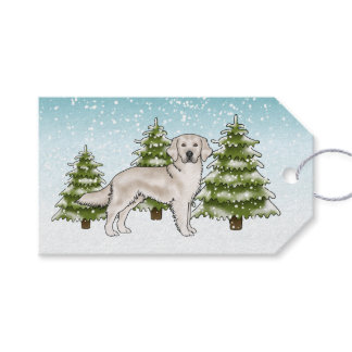 Cream Golden Retriever Dog Blue Snowy Christmas Gift Tags