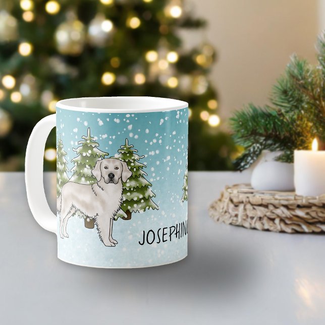Cream Golden Retriever Dog Christmas Custom Name Coffee Mug (Creator Uploaded)