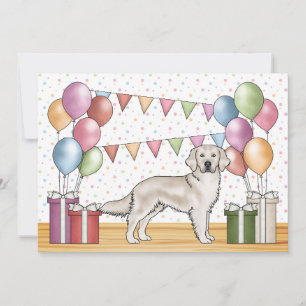 Cream Golden Retriever Dog Colorful Birthday Invitation