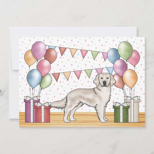 Cream Golden Retriever Dog Colorful Birthday Invitation (Front)