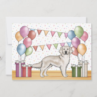 Cream Golden Retriever Dog Colorful Birthday Invitation