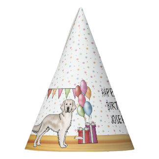 Cream Golden Retriever Dog Colorful Happy Birthday Party Hat