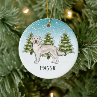 Cream Golden Retriever Dog Custom Name Christmas Ceramic Ornament