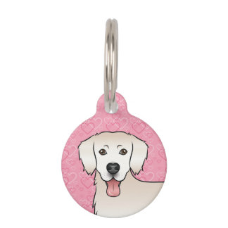 Cream Golden Retriever Dog Head On Pink Hearts Pet ID Tag