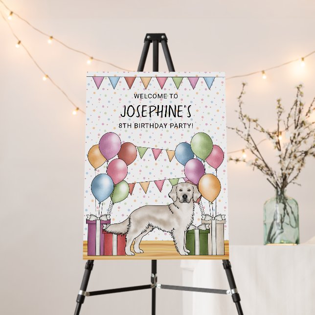 Cream Golden Retriever Dog Pastel Birthday Welcome Foam Board (In Situ (Stand))