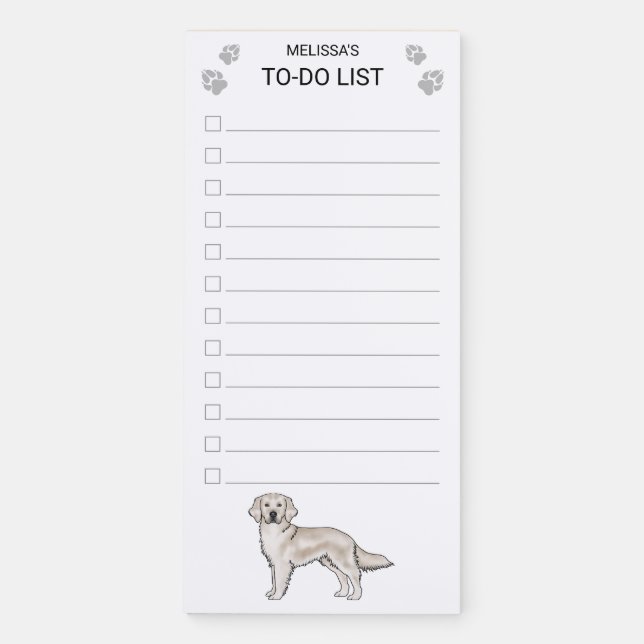 Cream Golden Retriever Dog To-Do List Checklist Magnetic Notepad (Front)