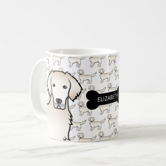 Cream Golden Retriever Dog With Dog Bone &amp; Name Coffee Mug