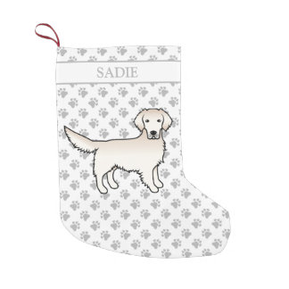 Cream Golden Retriever Dog With Paws &amp; Name Small Christmas Stocking