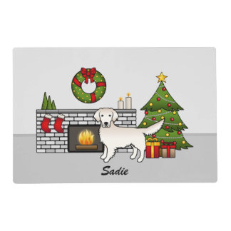 Cream Golden Retriever In A Christmas Room &amp; Name Placemat