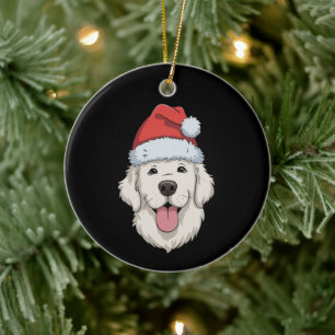 Cream Golden Retriever Lover Christmas Santa Hat  Ceramic Ornament